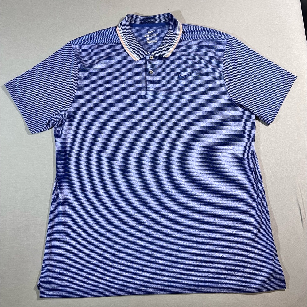 Nike Men's Striped Blue Polo Shirt